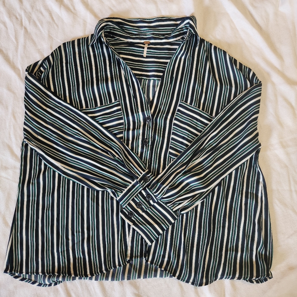 Free People Striped Blouse Size Large Boho Flowy Lightweight Top